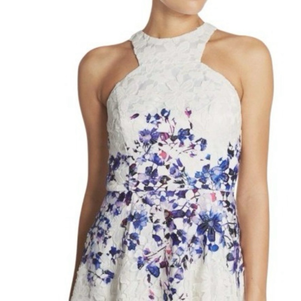 Jay Godfrey Womens Mini Fit and Flare Dress White Purple Floral Crochet 8 - Picture 5 of 8